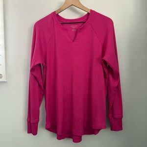 American Eagle Large V Neck Magenta Pink Thermal Long Sleeve Tee Relaxed Lounge